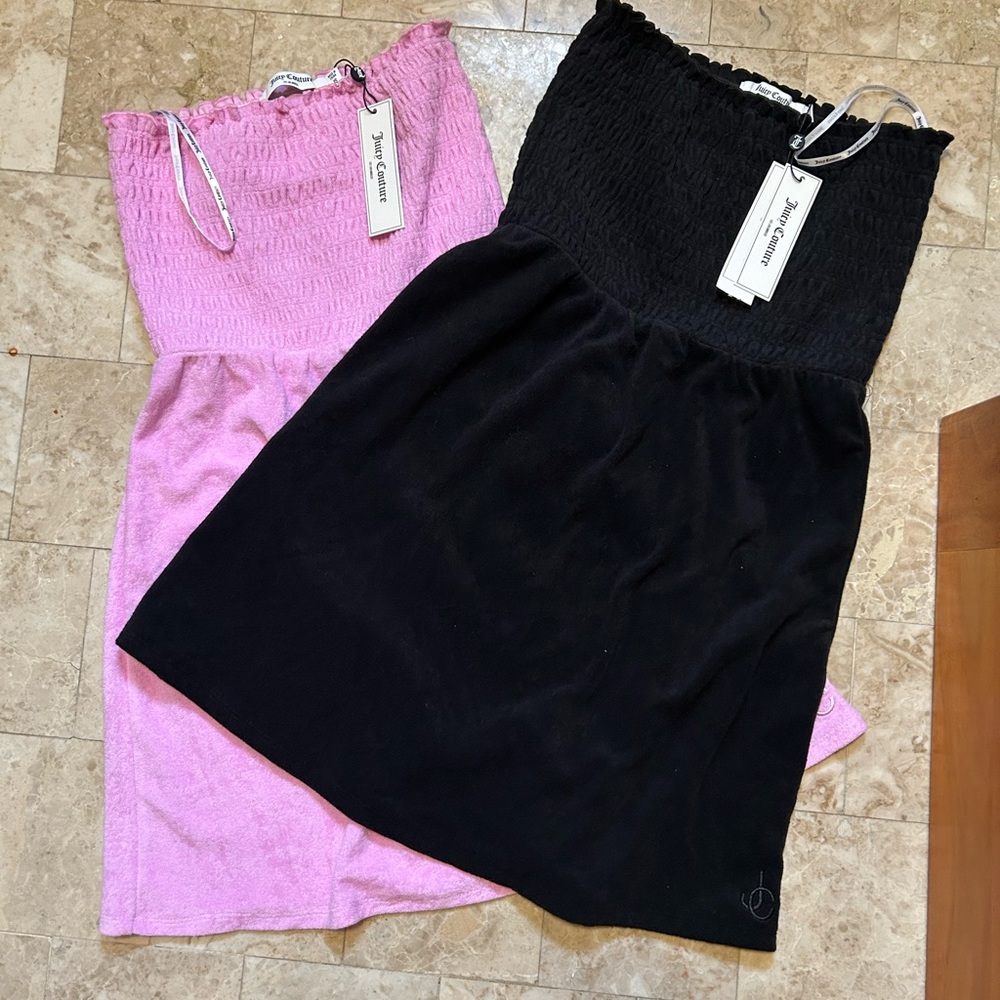 Juicy Couture Smocked Strapless Velour Dress